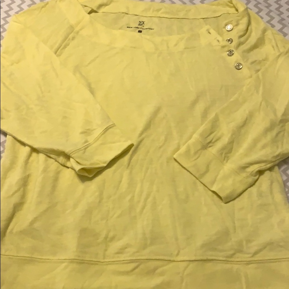 NY&C thin yellow tee with buttons